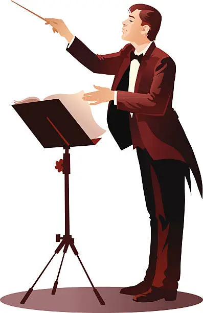 Vector illustration of Young Conductor Conducting the Orchestra