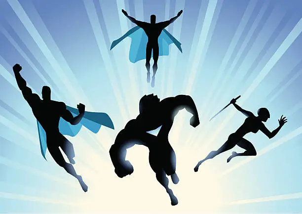 Vector illustration of Vector Superhero Team Charging Forward