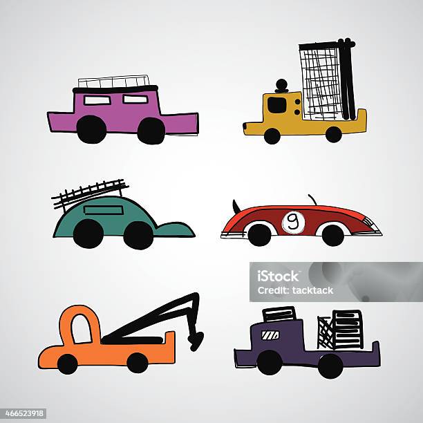 Car Set Vector Hand Drawn Stock Illustration - Download Image Now - 2015, Car, Cartoon