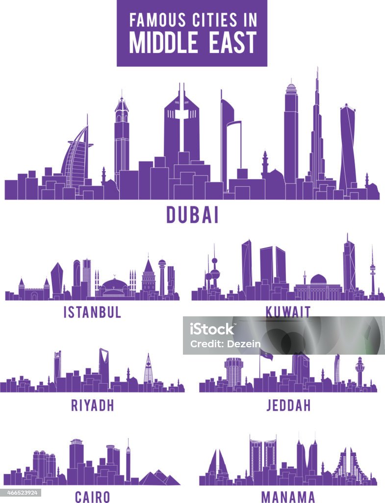 Set of Cities in Middle East Famous Buildings Set of Cities in Middle East Famous Buildings. Editable Vector Illustration Urban Skyline stock vector