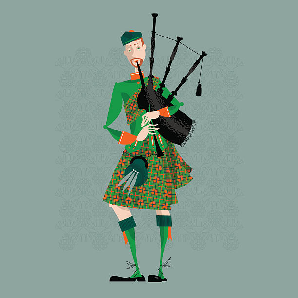 ilustraciones, imágenes clip art, dibujos animados e iconos de stock de bagpiper escocés en uniforme. scottish tradición. - bagpipe