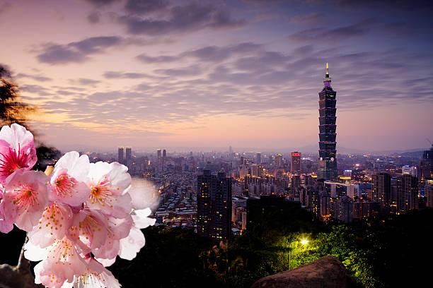Full view of Taipei city during sunset, Taiwan