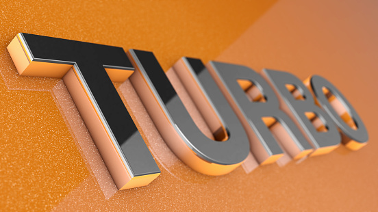 TURBO sign, label, badge, emblem or design element, 3d render.
