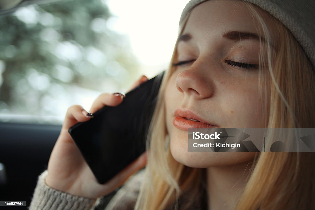 beautiful young blond teen in the car 2015 Stock Photo