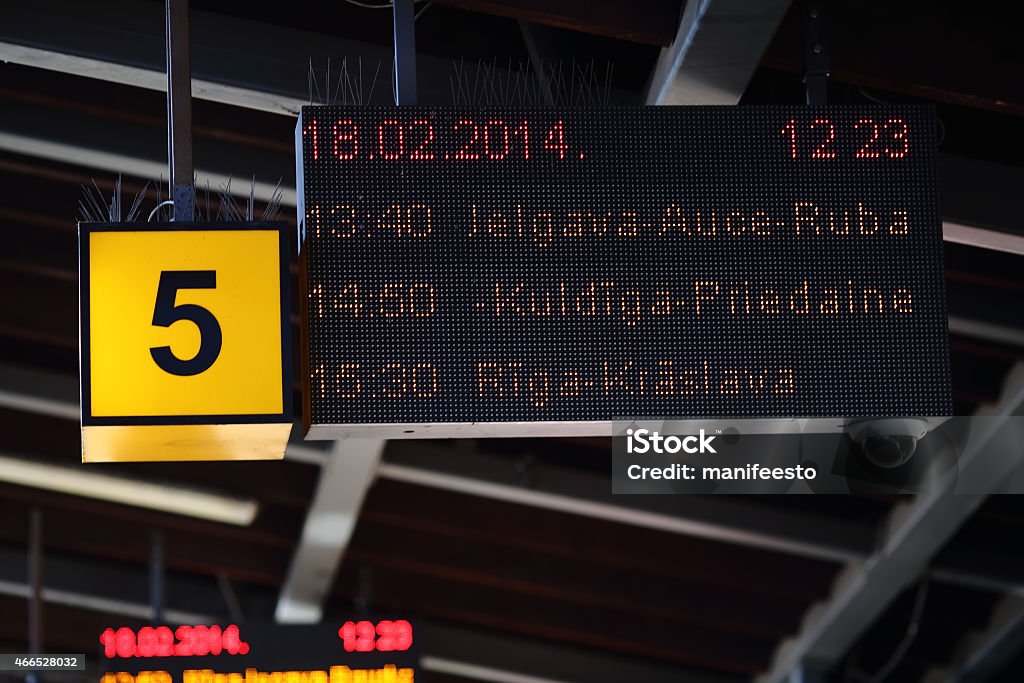 Bus terminal in Riga, names of destinations. bus terminal 2015 Stock Photo