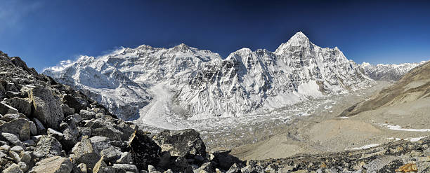 Kangchenjunga Scenic panorama of glacial valley in Himalayas near Kanchenjunga in Nepal kangchenjunga stock pictures, royalty-free photos & images