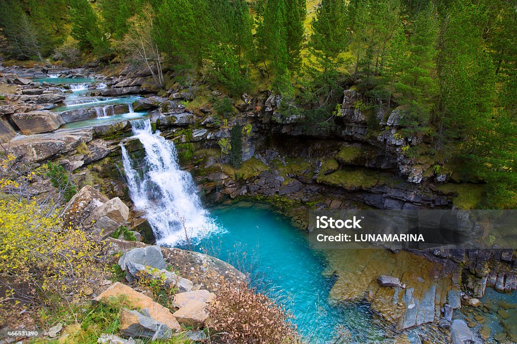 Gradas de Soaso in Arazas river Ordesa valley Pyrenees Gradas de Soaso in Arazas river Ordesa valley Pyrenees Huesca Aragon Spain 2015 Stock Photo