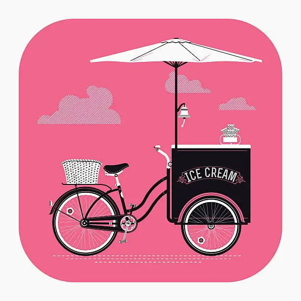 Vector illustration of Detailed retro ice cream vending cart with parasol