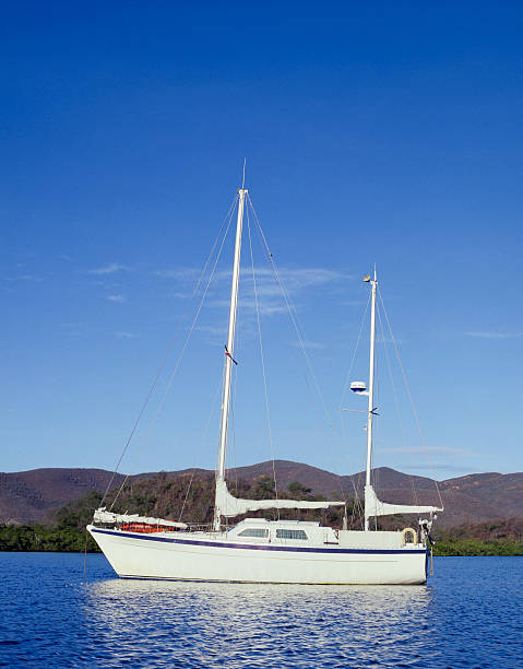 парусная лодка, стоящие на якоре в карибском море - sea water single object sailboat стоковые фото и изображения