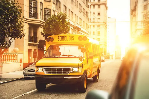 Schoolbus in San Francisco residential district.