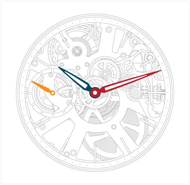 메탈릭 미캐니컬 시계 및 시간 구성 요소입니다. - clock parts stock illustrations