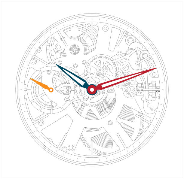 Metallic mechanical watch and clock component. Vector illustration of a metallic mechanical watch and clock component. clock borders stock illustrations