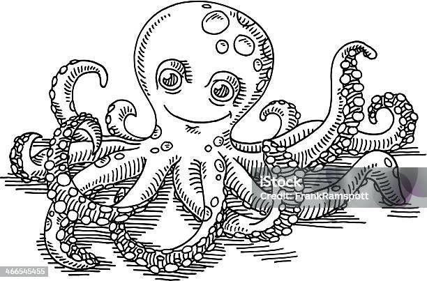 Happy Cartoon Octopus Drawing Stock Illustration - Download Image Now - Black And White, Illustration, Octopus