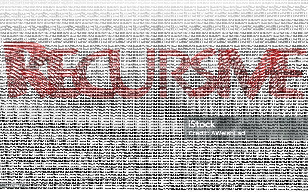 Recursive recurrence is also recursion Repeated application of the word recursive as a definition of the principle of recurrence used in linguistics, mathematics and computer science. 2015 Stock Photo