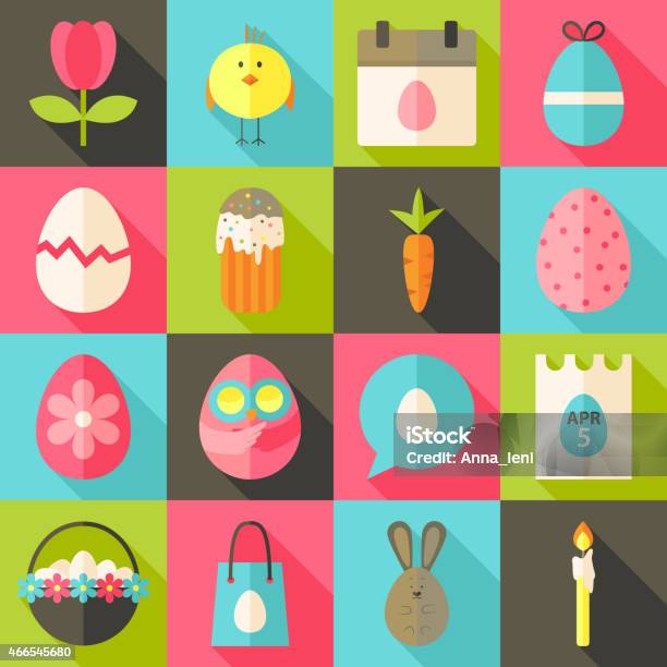 Easter Flat Styled Icon Set 2 With Long Shadow Stock Illustration - Download Image Now - 2015, Animal, Animal Egg