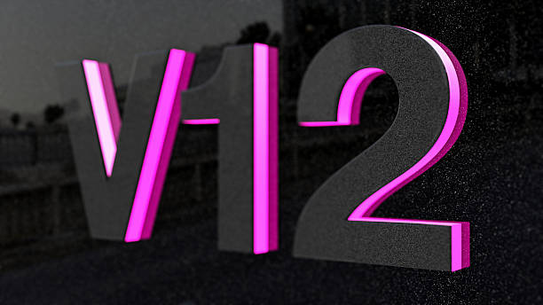 istock V12 sign, label, badge on car print. 466545728