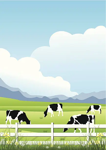 Vector illustration of Illustration of cows on a farm