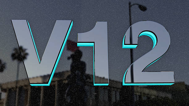 V12 sign, label, badge on car print.