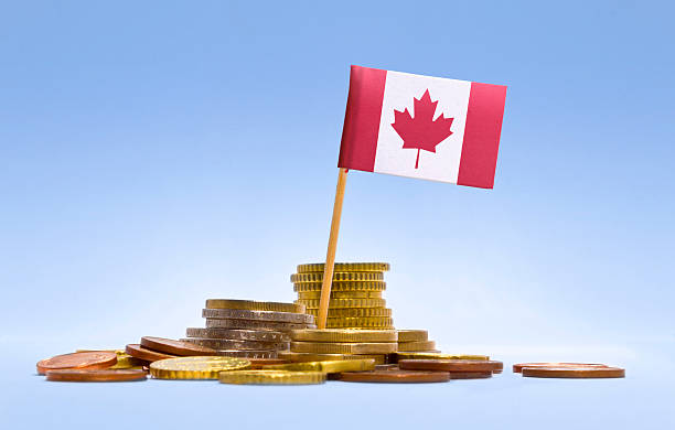 flaga kanady w stos coins. (serie) - despair credit crunch finance global communications zdjęcia i obrazy z banku zdjęć