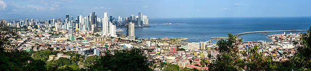 XXXL: Panoramic of old and modern Panama City View of Panama City from the Cerro Ancon (Ancon Hill). Both the modern and historic (Casco Viejo) of the city are visible along with the Cinta Costera. casco viejo photos stock pictures, royalty-free photos & images