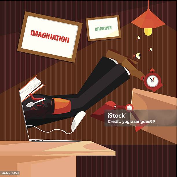 Flat Illustration Man Get Sucket Into The Laptop Stock Illustration - Download Image Now - Abstract, Adult, Alarm Clock