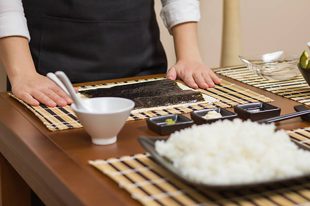 istock Woman chef ready to prepare japanese sushi rolls 466552615