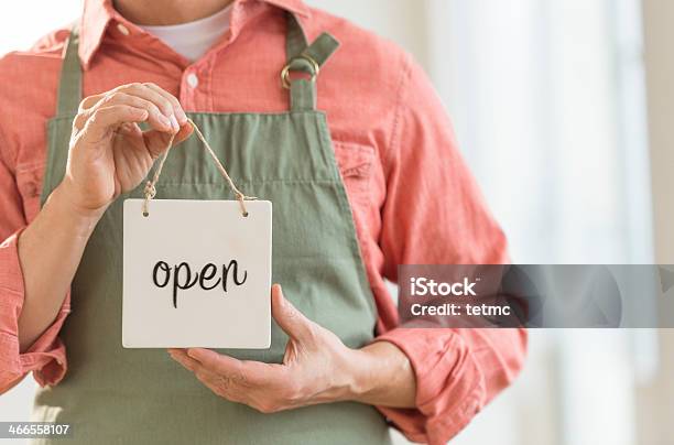 Man Showing Open Sign Stock Photo - Download Image Now - 50-59 Years, 55-59 Years, Adult