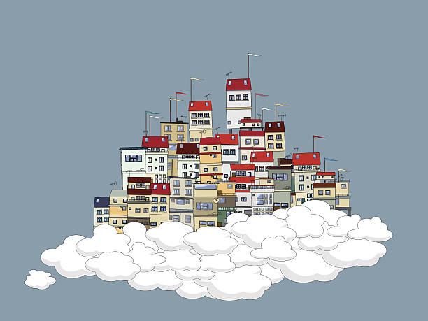 pod miasto - cloud community city mid air stock illustrations