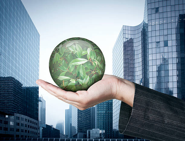 istock Ecology concept: Hand holding a globe with nature leaves 466559427