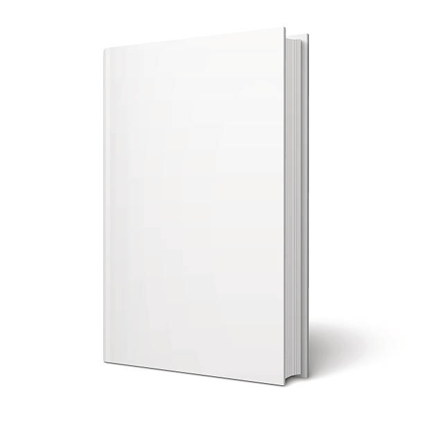 Blank vertical book template. Blank vertical book cover template with pages in front side standing on white surface  Perspective view. Vector illustration. blank stock illustrations