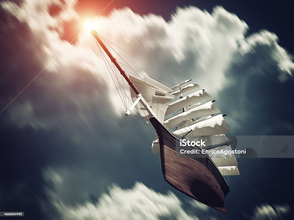 Galleon floating on Clouds Adventure Stock Photo