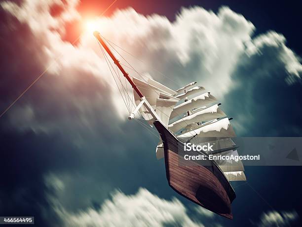 Galleon Floating On Clouds Stock Photo - Download Image Now - Adventure, Anchor - Vessel Part, Caravel