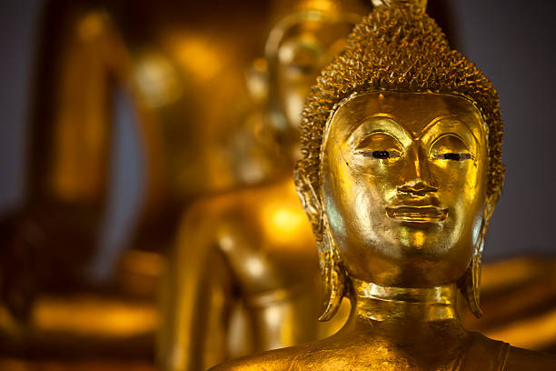 Shrine with Golden Buddha Statues stock photo