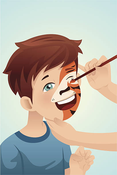 ilustraciones, imágenes clip art, dibujos animados e iconos de stock de niño con pintura de la cara - pintura de cara