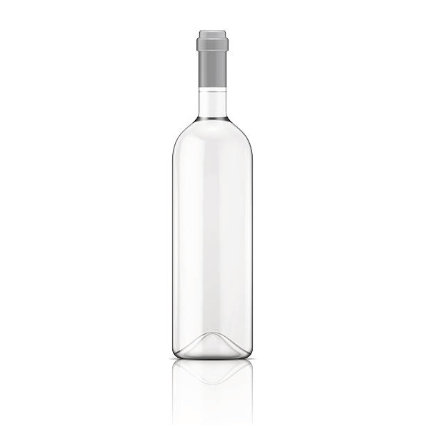 Transparent wine bottle. Glass Transparent wine bottle. Vector illustration. Glass bottle collection. Item 9. silver bottle cap stock illustrations