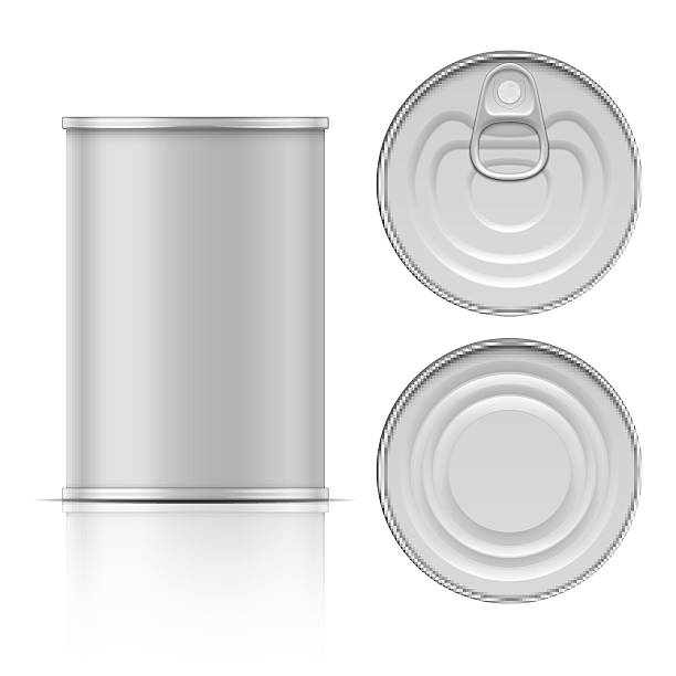 Plain aluminum can top bottom top lid blank stock photo Tin can with ring pull: side, top and bottom view. Vector illustration. Packaging collection. can top stock illustrations