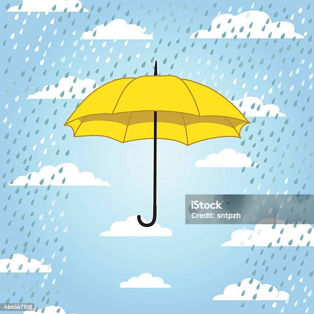 Romantic Card With Umbrella And Rain Vector Illustration Stock Illustration - Download Image Now