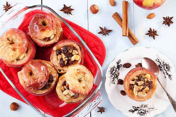 istock Baked apples with nuts and raisins 466567265