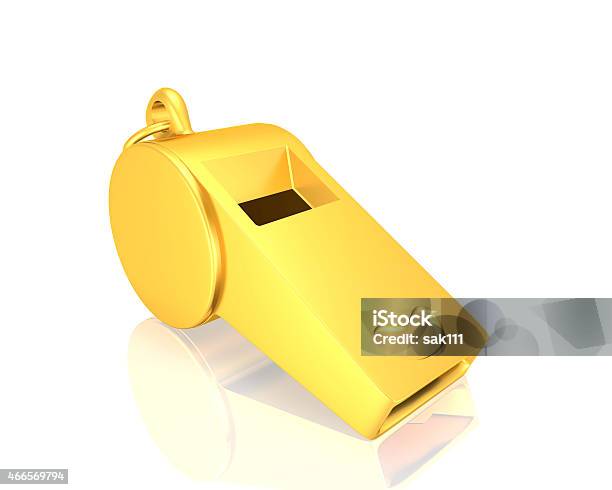 Golden Whistle Isolated On A White Background Stock Photo - Download Image Now - 2015, Authority, Baseball Umpire