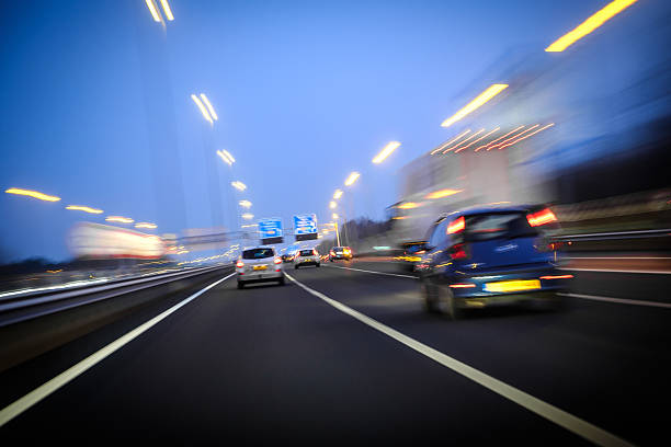 istock Motion blurred image of driving on the highway 466569858