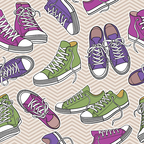 illustrazioni stock, clip art, cartoni animati e icone di tendenza di seamless pattern con sneaker - hide leather backgrounds isolated