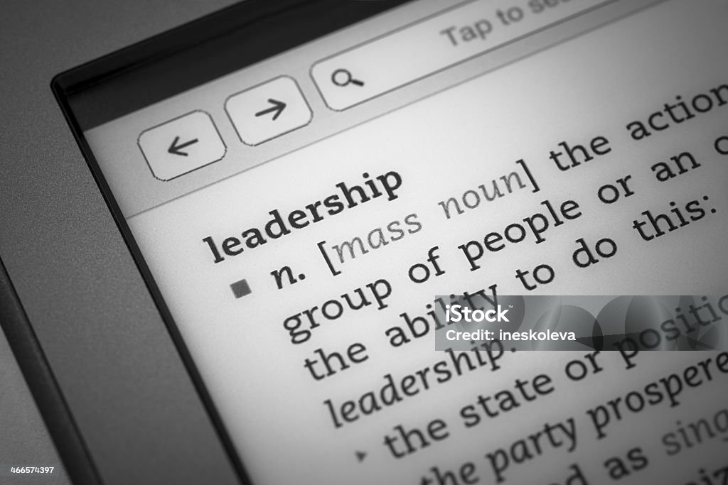 Definition "leadership" Definition of a "leadership" in the dictionary of a mobile device. Close-up Stock Photo