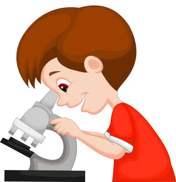 Vector illustration of Young boy cartoon using microscope