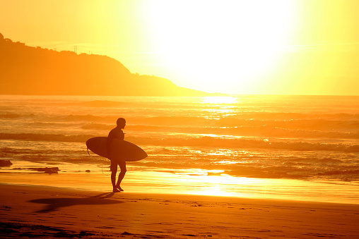 Sunset at Raglan beach break, New Zealand