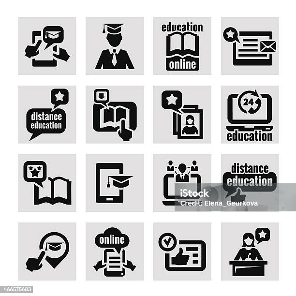 Online Education Concept Icons Set Stock Illustration - Download Image Now - Abstract, Black Color, Book