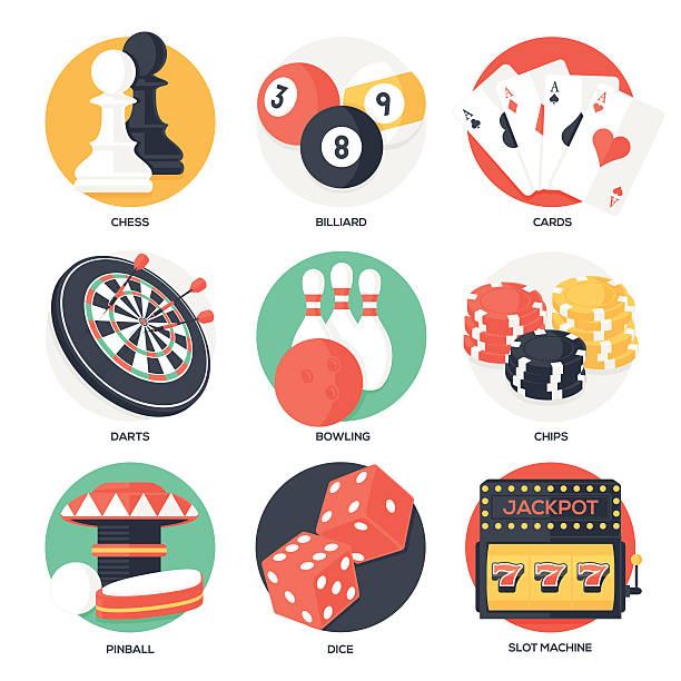 ilustrações de stock, clip art, desenhos animados e ícones de casino de jogos de ícones de desporto e lazer - bilhar desporto com taco ilustrações