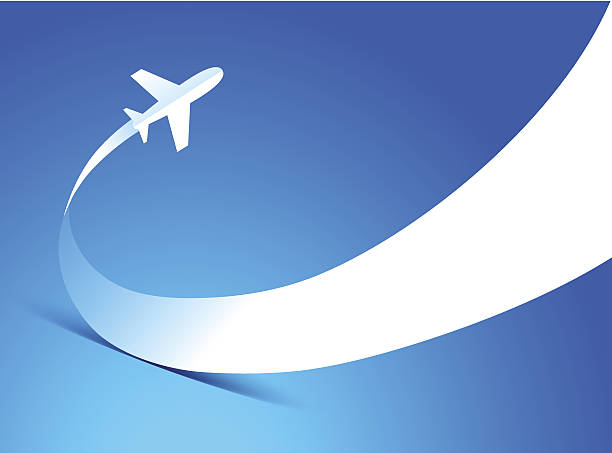 ilustraciones, imágenes clip art, dibujos animados e iconos de stock de vuelo de avión de despegue fondo azul - takeoff