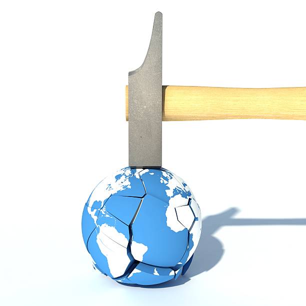 istock Destroy the Earth concept with a hammer and an Earth globe 466578533