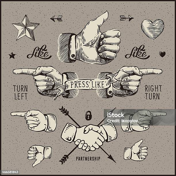 Design Elements Thumb Up Pointer Handshake Stock Illustration - Download Image Now - Retro Style, Valentine Card, Valentine's Day - Holiday