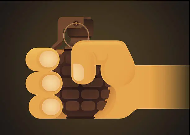 Vector illustration of Hand holding a hand grenade.